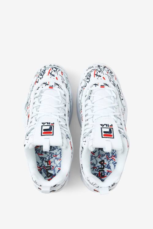 White / Navy / Red Women's Fila Disruptor 2 Graffiti Sneakers | Fila346XJ