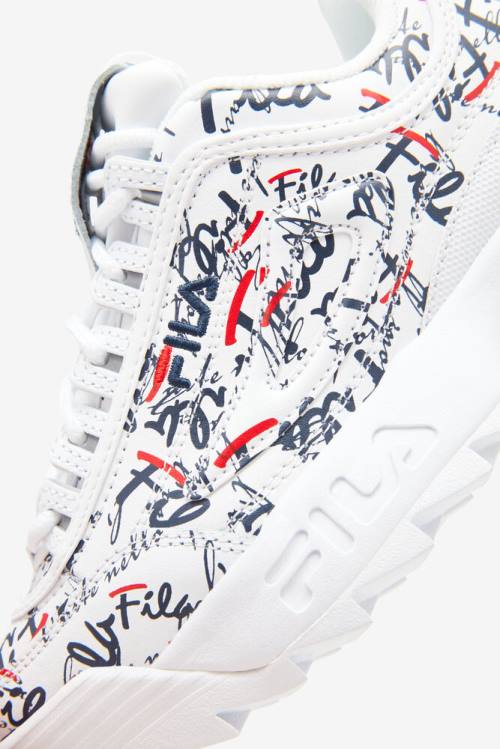 White / Navy / Red Women's Fila Disruptor 2 Graffiti Sneakers | Fila346XJ