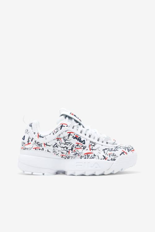 White / Navy / Red Women\'s Fila Disruptor 2 Graffiti Sneakers | Fila346XJ