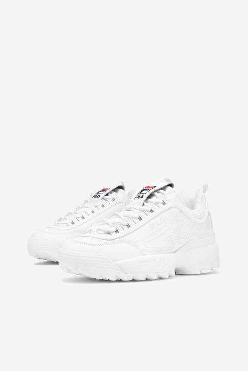 White / Navy / Red Women's Fila Disruptor 2 Embroidery Sneakers | Fila407JV