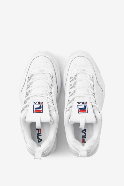 White / Navy / Red Women's Fila Disruptor 2 Embroidery Sneakers | Fila407JV