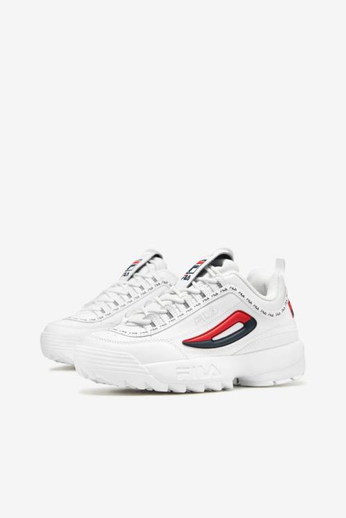 White / Navy / Red Women's Fila Disruptor 2 Premium Repeat Sneakers | Fila530FH