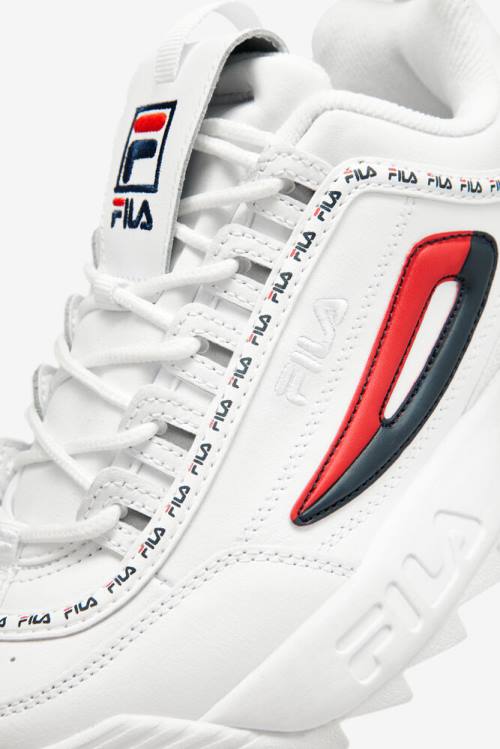 White / Navy / Red Women's Fila Disruptor 2 Premium Repeat Sneakers | Fila530FH