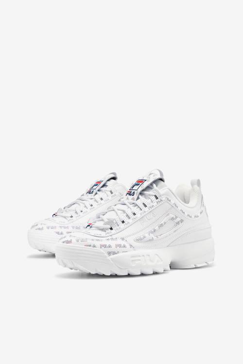 White / Navy / Red Women's Fila Disruptor 2 Multiflag Sneakers | Fila680XH