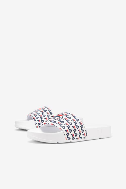 White / Navy / Red Women's Fila Drifter Mood 2 Slides | Fila208UB