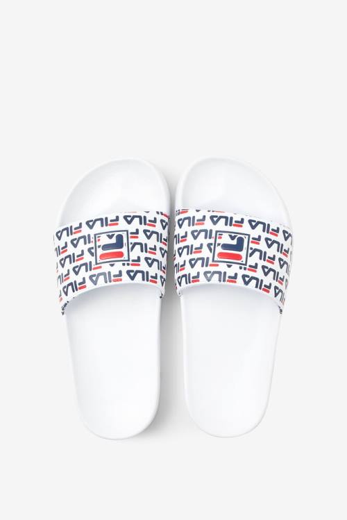 White / Navy / Red Women's Fila Drifter Mood 2 Slides | Fila208UB