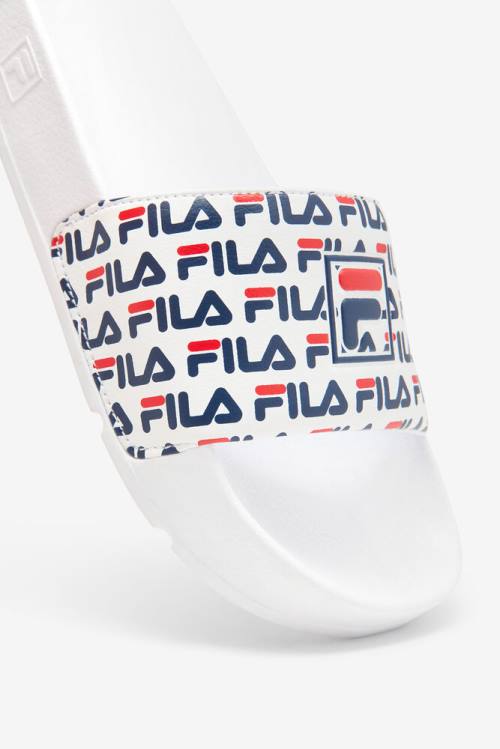 White / Navy / Red Women's Fila Drifter Mood 2 Slides | Fila208UB