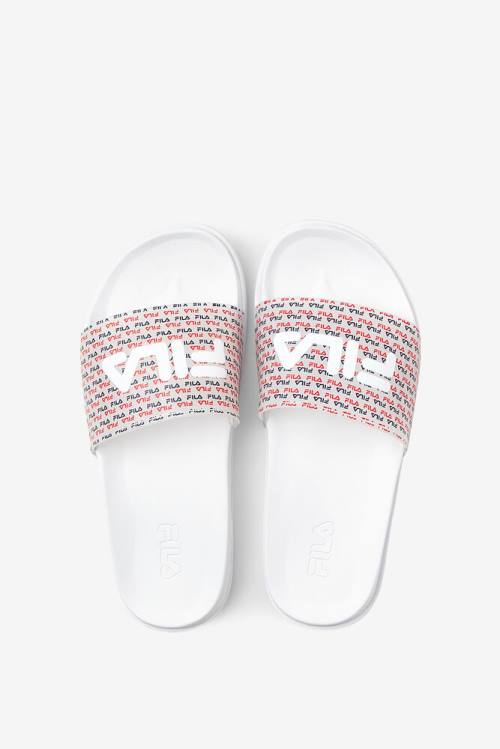 White / Navy / Red Women's Fila Drifter Luxe Repeat Slides | Fila318PA