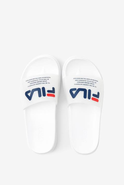 White / Navy / Red Women's Fila Drifter Luxe Clear Slides | Fila680QO