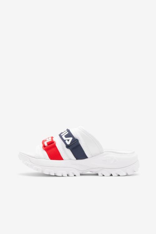 White / Navy / Red Women's Fila Outdoor Slides | Fila728XI