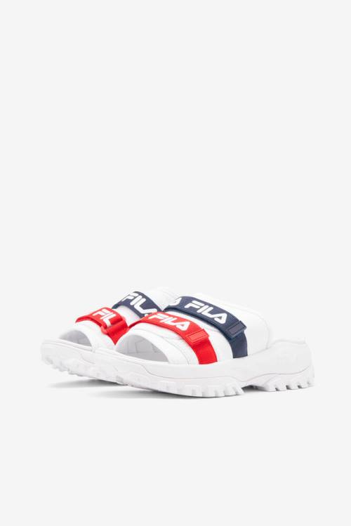 White / Navy / Red Women's Fila Outdoor Slides | Fila728XI