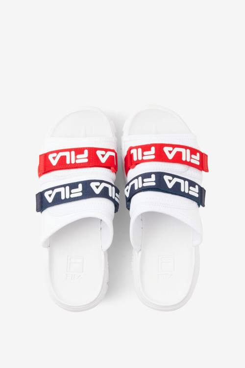 White / Navy / Red Women's Fila Outdoor Slides | Fila728XI