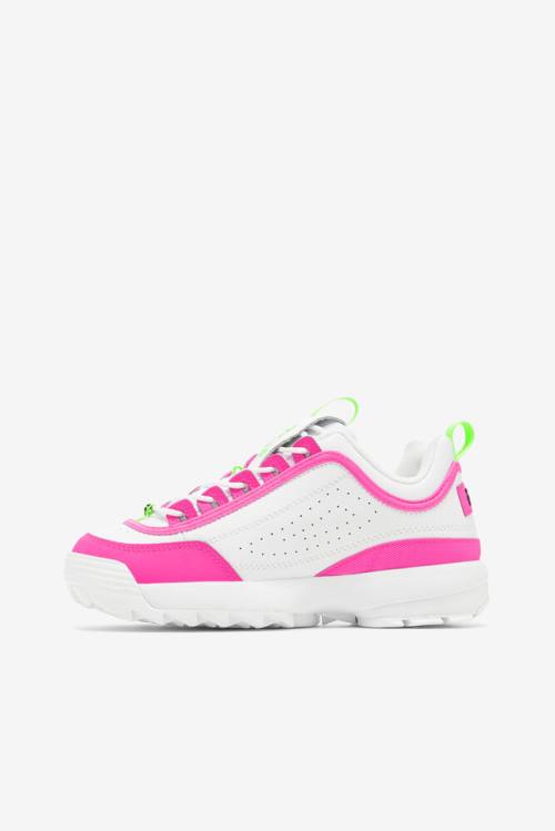 White / Pink / Green Women's Fila Disruptor 2 Premium Sneakers | Fila512LE