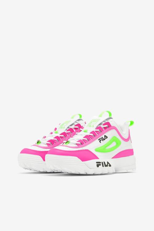 White / Pink / Green Women's Fila Disruptor 2 Premium Sneakers | Fila512LE