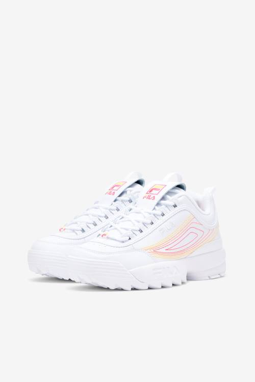 White / Pink / Orange Women's Fila Disruptor 2 Stitch Sneakers | Fila524LF