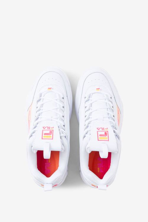 White / Pink / Orange Women's Fila Disruptor 2 Stitch Sneakers | Fila524LF