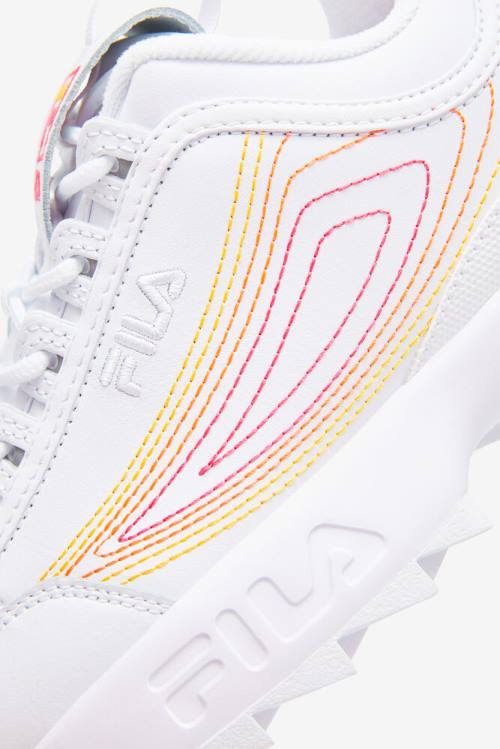 White / Pink / Orange Women's Fila Disruptor 2 Stitch Sneakers | Fila524LF