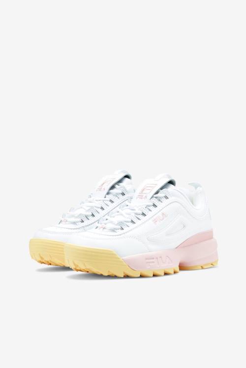 White / Pink Women's Fila Disruptor 2 Premium Sneakers | Fila486WD