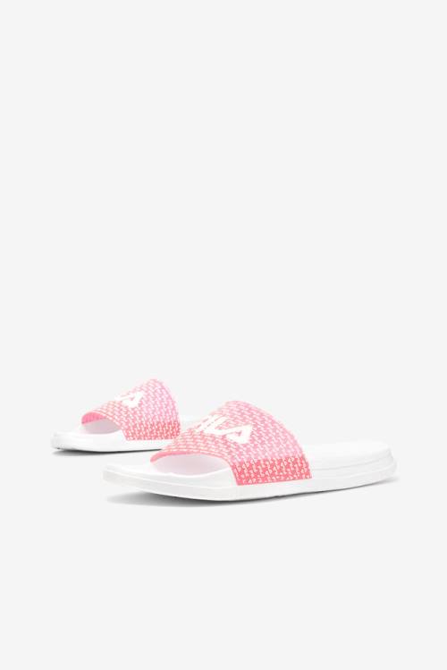 White / Pink Women's Fila Drifter Luxe Repeat Slides | Fila391GD