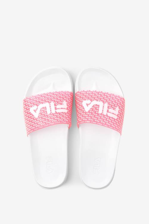 White / Pink Women's Fila Drifter Luxe Repeat Slides | Fila391GD