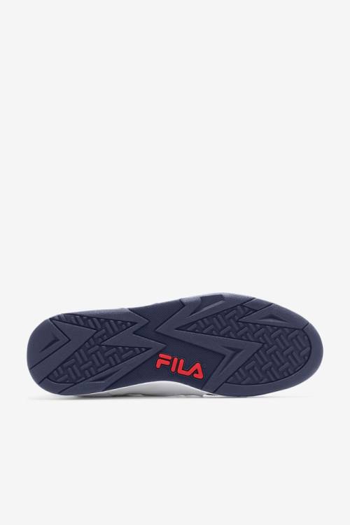 White / Red / Blue Men's Fila Cage Mid Basketball Shoes | Fila519XC