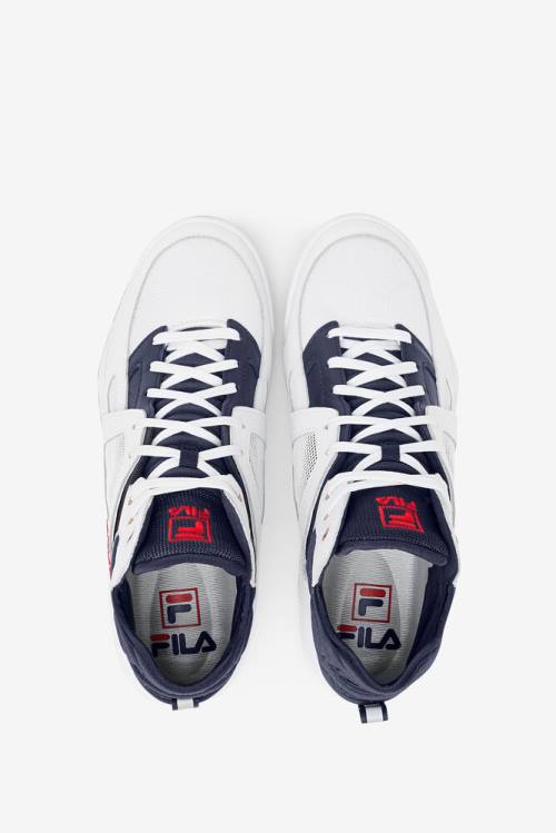 White / Red / Blue Men's Fila Cage Mid Basketball Shoes | Fila519XC