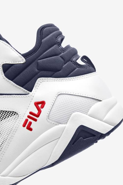 White / Red / Blue Men's Fila Cage Mid Basketball Shoes | Fila519XC