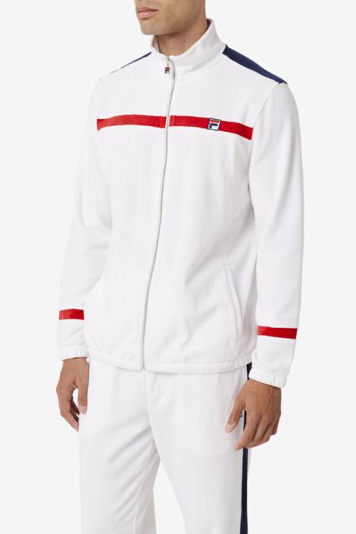 White / Red / Navy Men's Fila Ravid Velour Jackets | Fila862CX