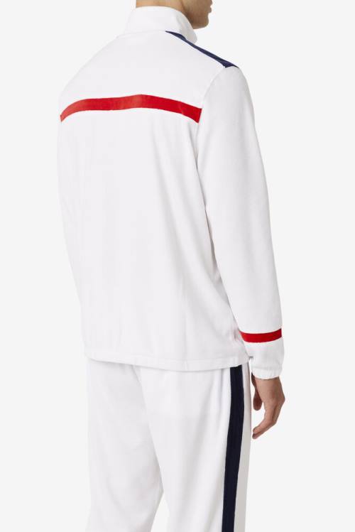 White / Red / Navy Men's Fila Ravid Velour Jackets | Fila862CX