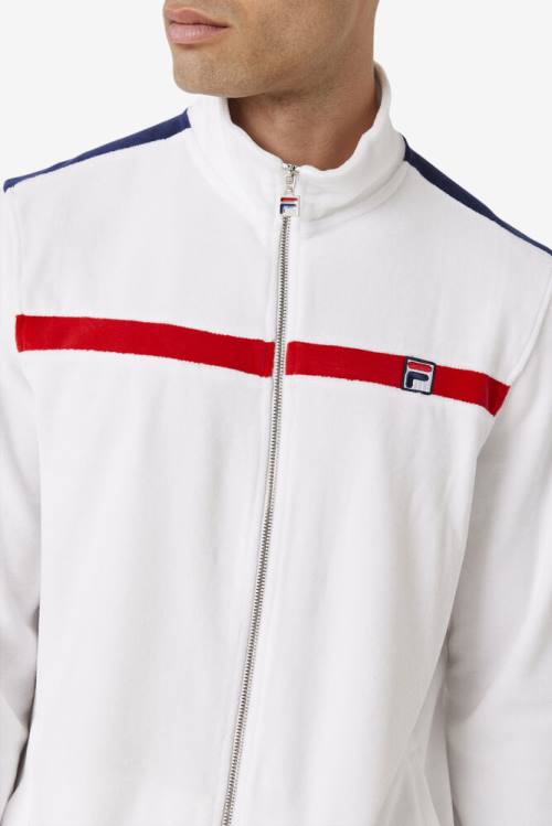 White / Red / Navy Men's Fila Ravid Velour Jackets | Fila862CX