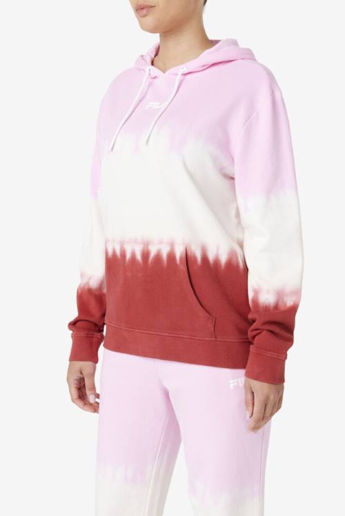 White / Red Women's Fila Aerolynn Tie Dye Hoodie | Fila269XB