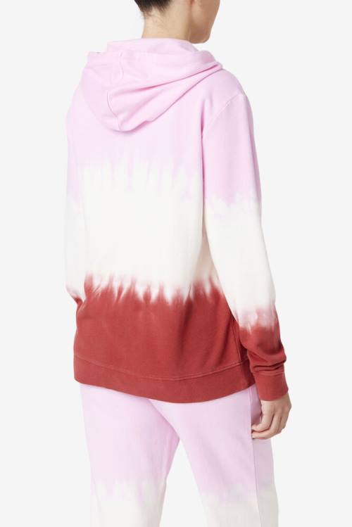 White / Red Women's Fila Aerolynn Tie Dye Hoodie | Fila269XB