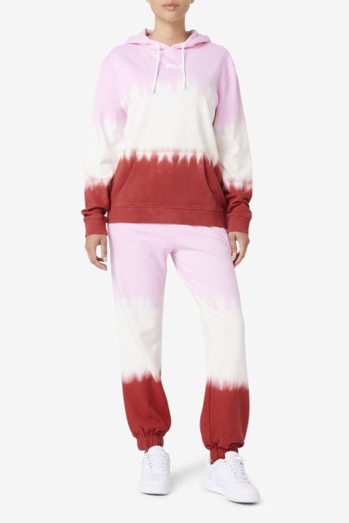 White / Red Women's Fila Aerolynn Tie Dye Hoodie | Fila269XB