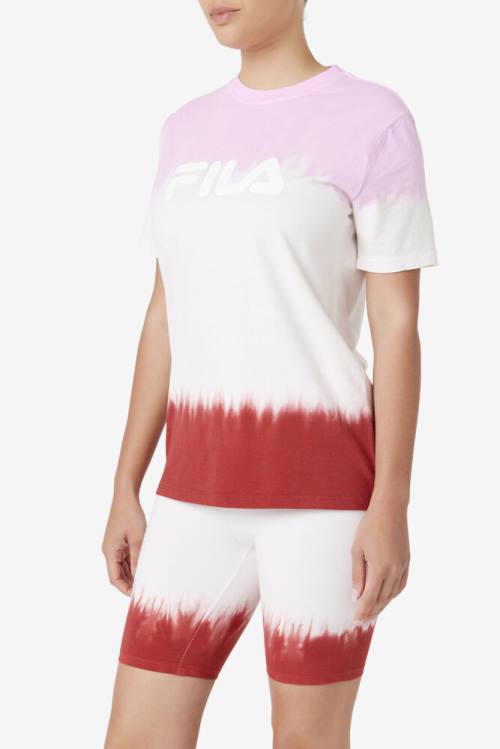 White / Red Women's Fila Alivia Tie Dye Tee T Shirts | Fila037ET