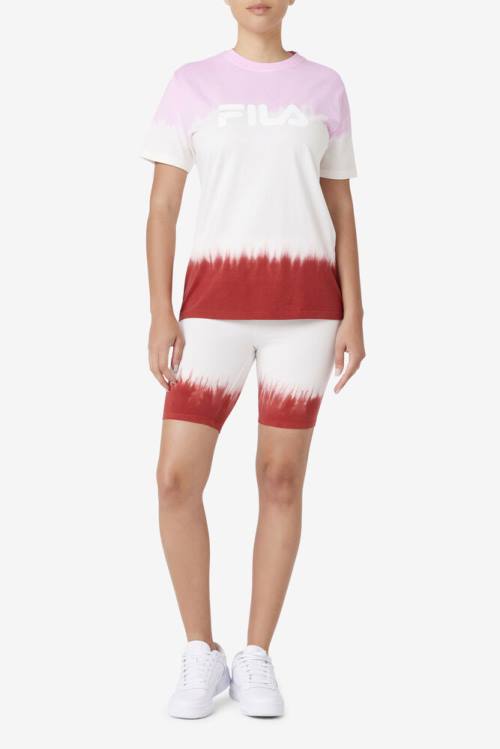 White / Red Women's Fila Alivia Tie Dye Tee T Shirts | Fila037ET