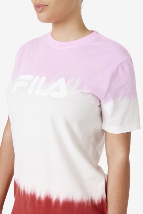 White / Red Women's Fila Alivia Tie Dye Tee T Shirts | Fila037ET