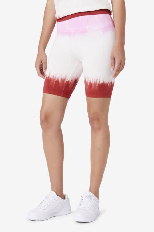 White / Red Women's Fila Taima Tie Dye Bike Shorts | Fila031NC