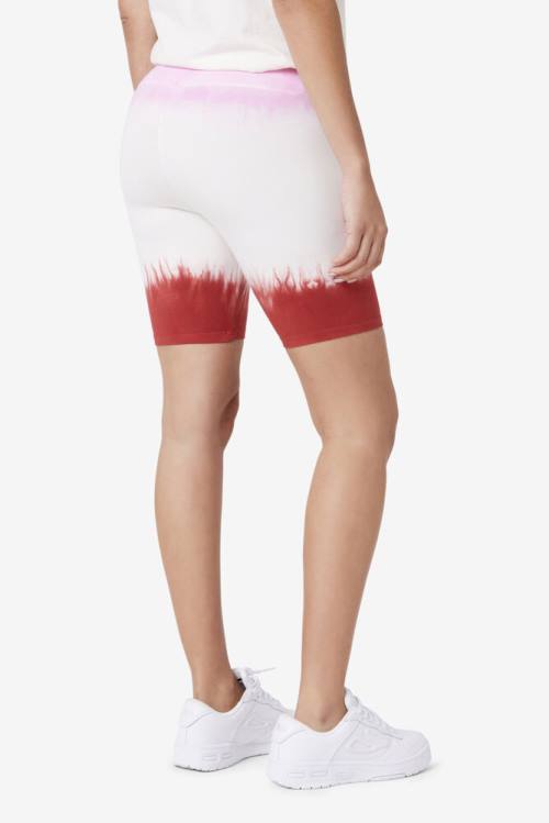 White / Red Women's Fila Taima Tie Dye Bike Shorts | Fila031NC