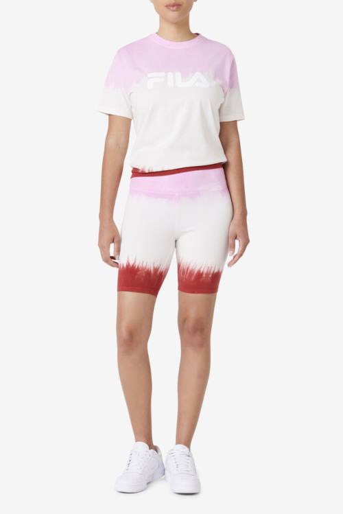 White / Red Women's Fila Taima Tie Dye Bike Shorts | Fila031NC