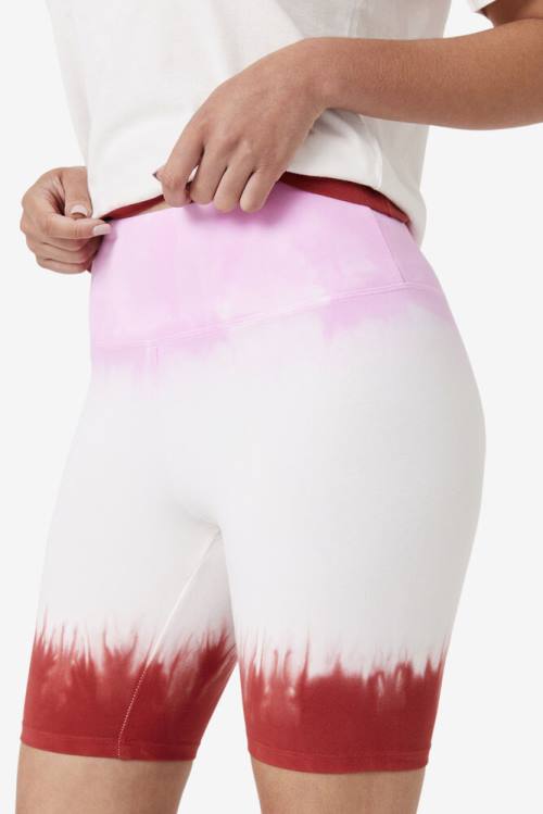 White / Red Women's Fila Taima Tie Dye Bike Shorts | Fila031NC