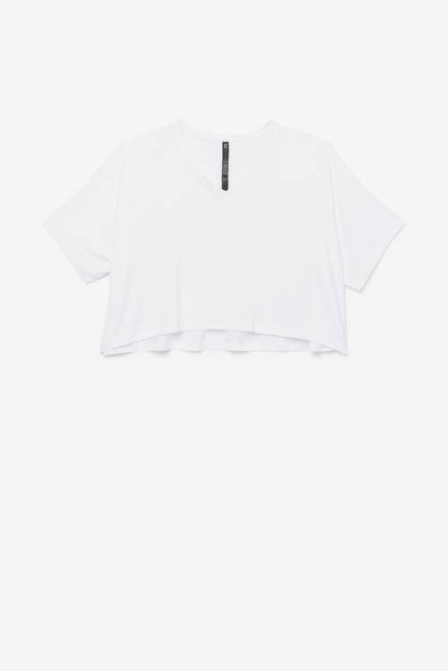 White Women\'s Fila Fi-lux Hi-low Crop Top T Shirts | Fila409GY