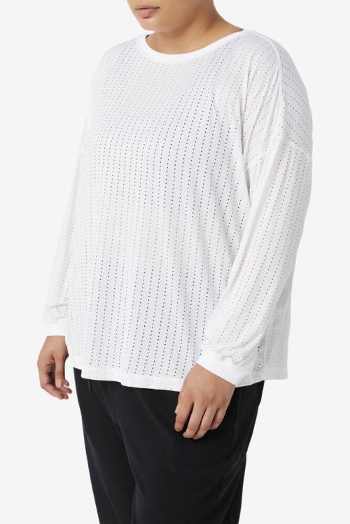 White Women's Fila Fi-lux Mesh Long Sleeve Top T Shirts | Fila213ID