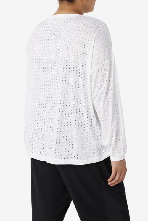 White Women's Fila Fi-lux Mesh Long Sleeve Top T Shirts | Fila213ID