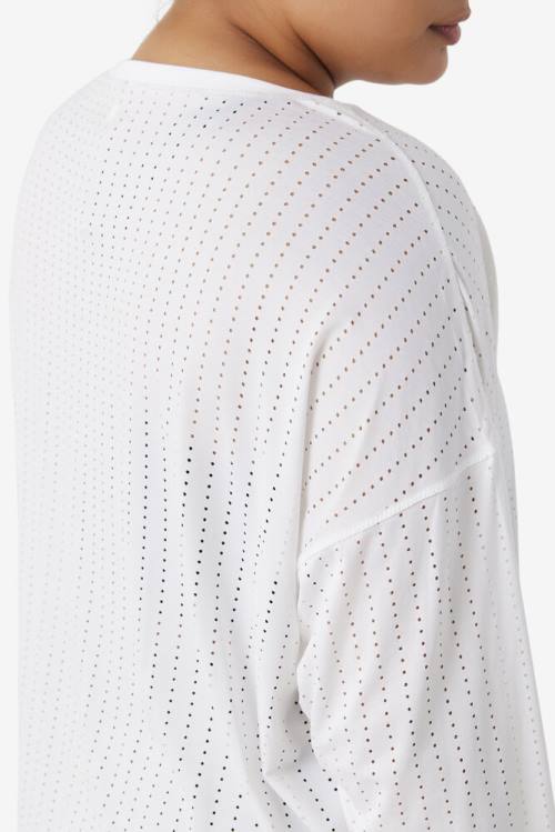 White Women's Fila Fi-lux Mesh Long Sleeve Top T Shirts | Fila213ID