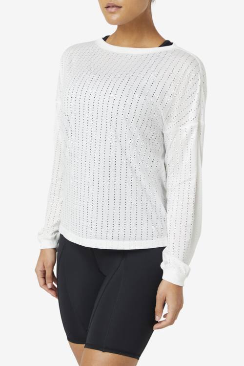 White Women's Fila Fi-lux Mesh Long Sleeve Top T Shirts | Fila547LV