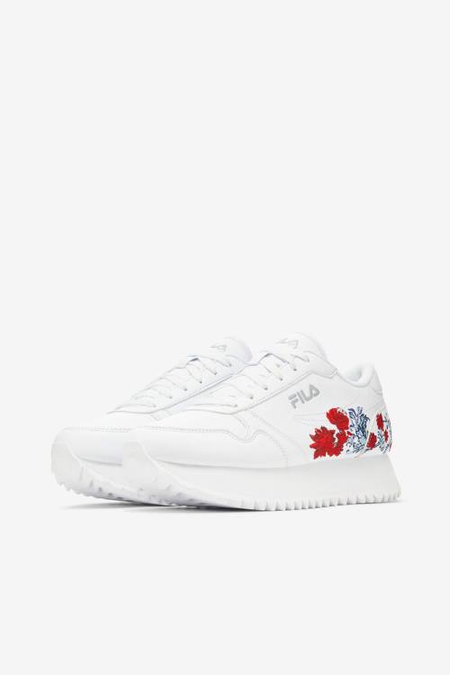 White Women's Fila Orbit Flower Sneakers | Fila478VX