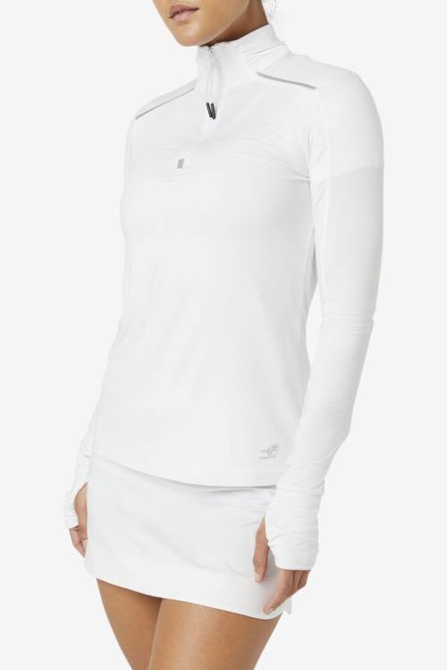 White Women's Fila Pickleball 1/4 Zip Long Sleeve T Shirts | Fila514ZA