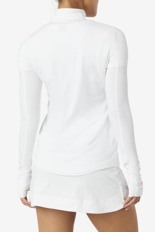 White Women's Fila Pickleball 1/4 Zip Long Sleeve T Shirts | Fila514ZA