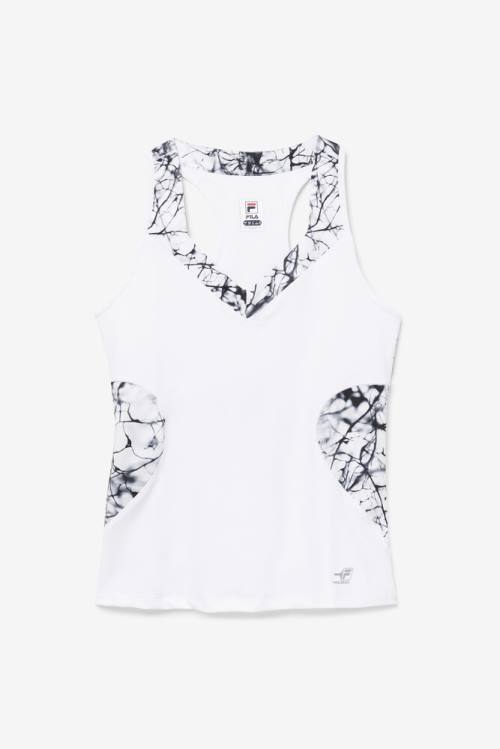 White Women\'s Fila Pickleball Halter Tank Sports Tops | Fila850DW