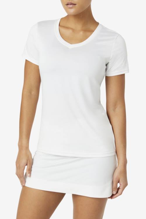 White Women's Fila Pickleball Silky V-neck T Shirts | Fila017AM